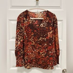 Sunny Leigh Multicolor Fall Sheer Blouse Pullover Long Sleeves NWT!